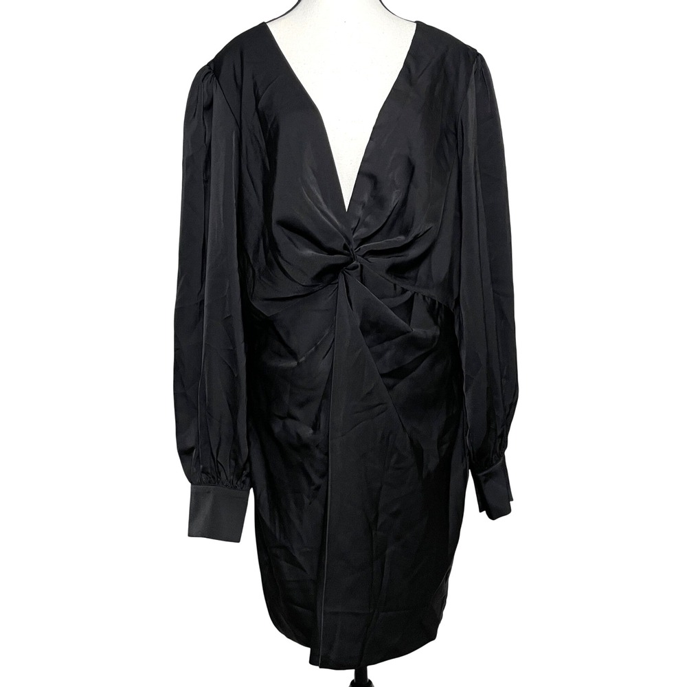 Showpo Billie Twist Front Mini Dress 12 Long Puff Sleeve Satin Party Cocktail